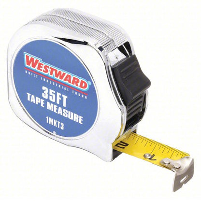 Tape Measure: Inch, Nonmagnetic Single Hook Tip, Chromed Plastic, 30 ft, Greater than 24 ft