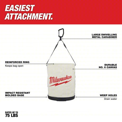 Bucket Bag: 11 13/16 in W x 14 9/16 in H x 11 13/16 in L, White, Canvas, 1 Pockets