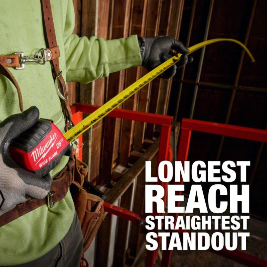 Wide Blade Tape Measure: Inch, Nonmagnetic Single Hook Tip, Metal/Stainless Steel, 1/16 in