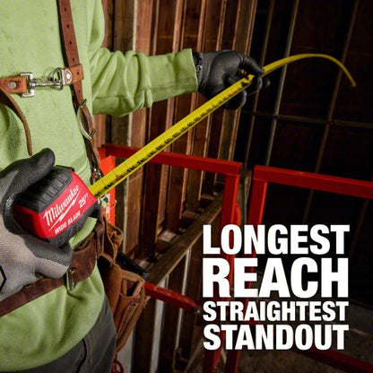 Wide Blade Tape Measure: Inch, Nonmagnetic Single Hook Tip, Metal/Stainless Steel, 1/16 in