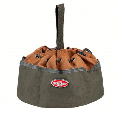 Bucket Bag: 10 in W x 6 1/2 in H x 10 in L, Brown, Canvas, 19 Pockets, Drawstring