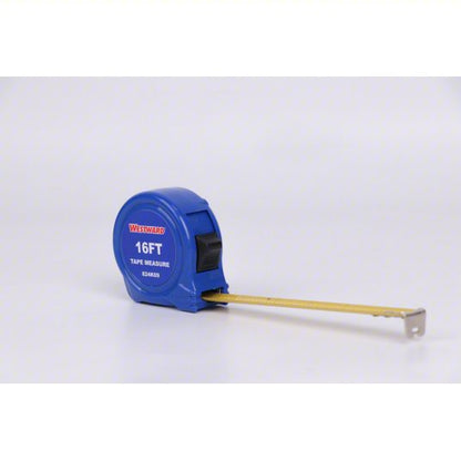 Tape Measure: Inch, Nonmagnetic Single Hook Tip, Plastic, 16 ft, 12 - 24 ft, Std Blade