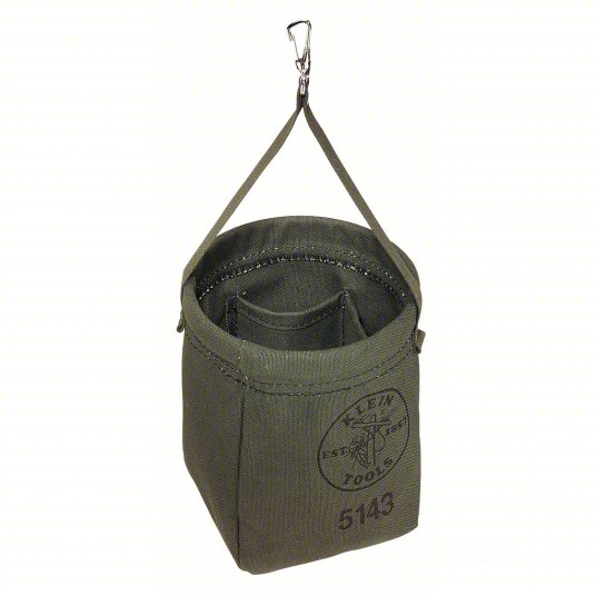 Bucket Bag: 8 in H, Green, Canvas, 2 Pockets, Open Top, Single Handle With Snap Hook