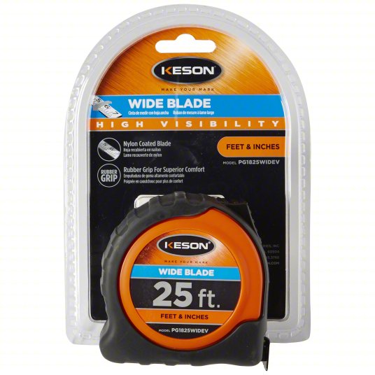 Tape Measure: Inch/Engineer's Scale, Nonmagnetic Double Hook Tip, Plastic with Rubberized Grip