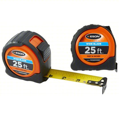 Tape Measure: Inch/Engineer's Scale, Nonmagnetic Double Hook Tip, Plastic with Rubberized Grip