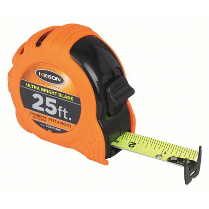 Tape Measure: Inch/Engineer's Scale, Nonmagnetic Double Hook Tip, Plastic with Rubberized Grip