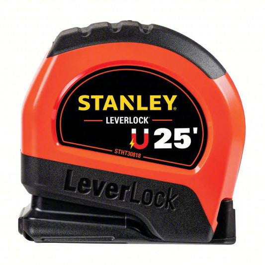Tape Measure: Inch/Fractional-Read, Magnetic Single Hook Tip, Plastic with Rubberized Grip
