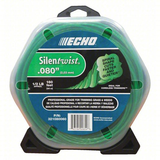 String Trimmer Line: Nylon, 0.08 in Dia, 160 ft Overall Lg, Twisted, Orange, 51 to 250 ft