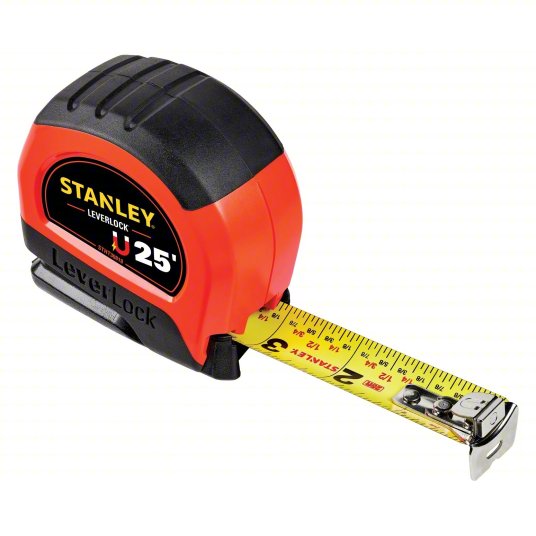 Tape Measure: Inch/Fractional-Read, Magnetic Single Hook Tip, Plastic with Rubberized Grip