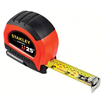Tape Measure: Inch/Fractional-Read, Magnetic Single Hook Tip, Plastic with Rubberized Grip