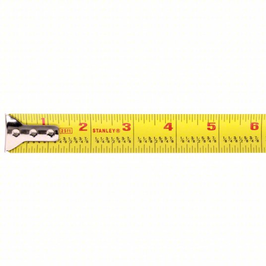Tape Measure: Inch/Fractional-Read, Nonmagnetic Single Hook Tip, Plastic, 25 ft, Std Blade