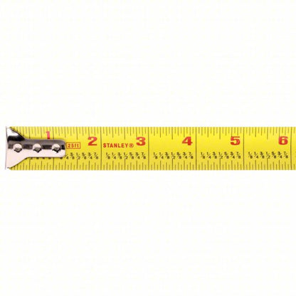 Tape Measure: Inch/Fractional-Read, Nonmagnetic Single Hook Tip, Plastic, 25 ft, Std Blade
