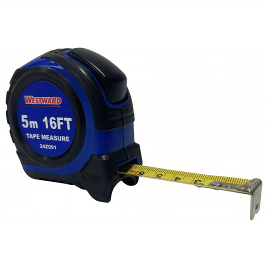 Tape Measure: Inch/Metric, Nonmagnetic Single Hook Tip, Plastic with Rubberized Grip, Auto