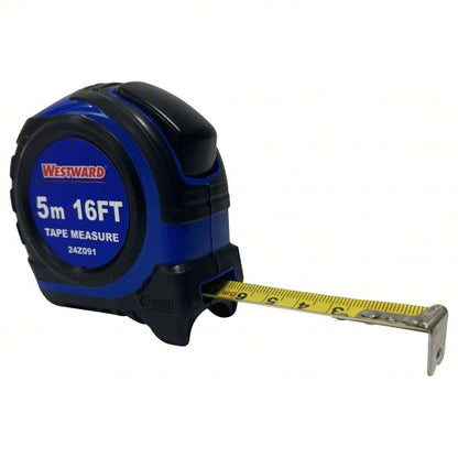 Tape Measure: Inch/Metric, Nonmagnetic Single Hook Tip, Plastic with Rubberized Grip, Auto