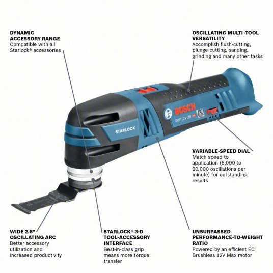 Oscillating Tool: 500 to 20,000, 2.8° Oscillation Angle, Brushless Motor, (1) Bare Tool, 12V