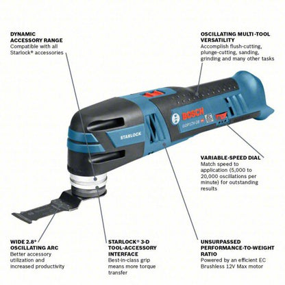 Oscillating Tool: 500 to 20,000, 2.8° Oscillation Angle, Brushless Motor, (1) Bare Tool, 12V