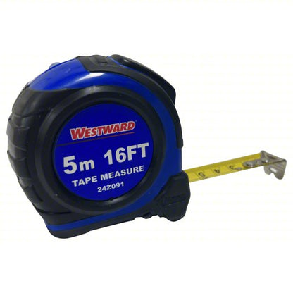 Tape Measure: Inch/Metric, Nonmagnetic Single Hook Tip, Plastic with Rubberized Grip, Auto
