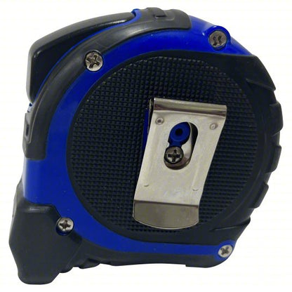 Tape Measure: Inch/Metric, Nonmagnetic Single Hook Tip, Plastic with Rubberized Grip, Auto