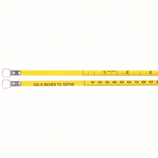 Diameter Tape Measure: Inch, Loop Tip, 6 ft Blade Lg, Narrow Blade, 1/100 in/1/16 in, Silver