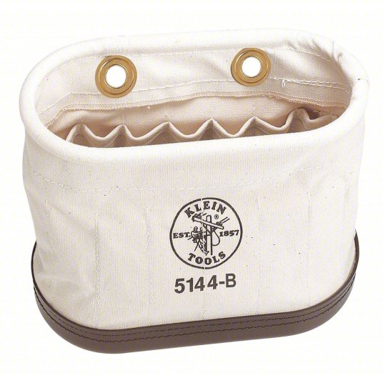 Bucket Bag: 14 in W x 10 in H, Off-White, Canvas, 15 Pockets, Open Top